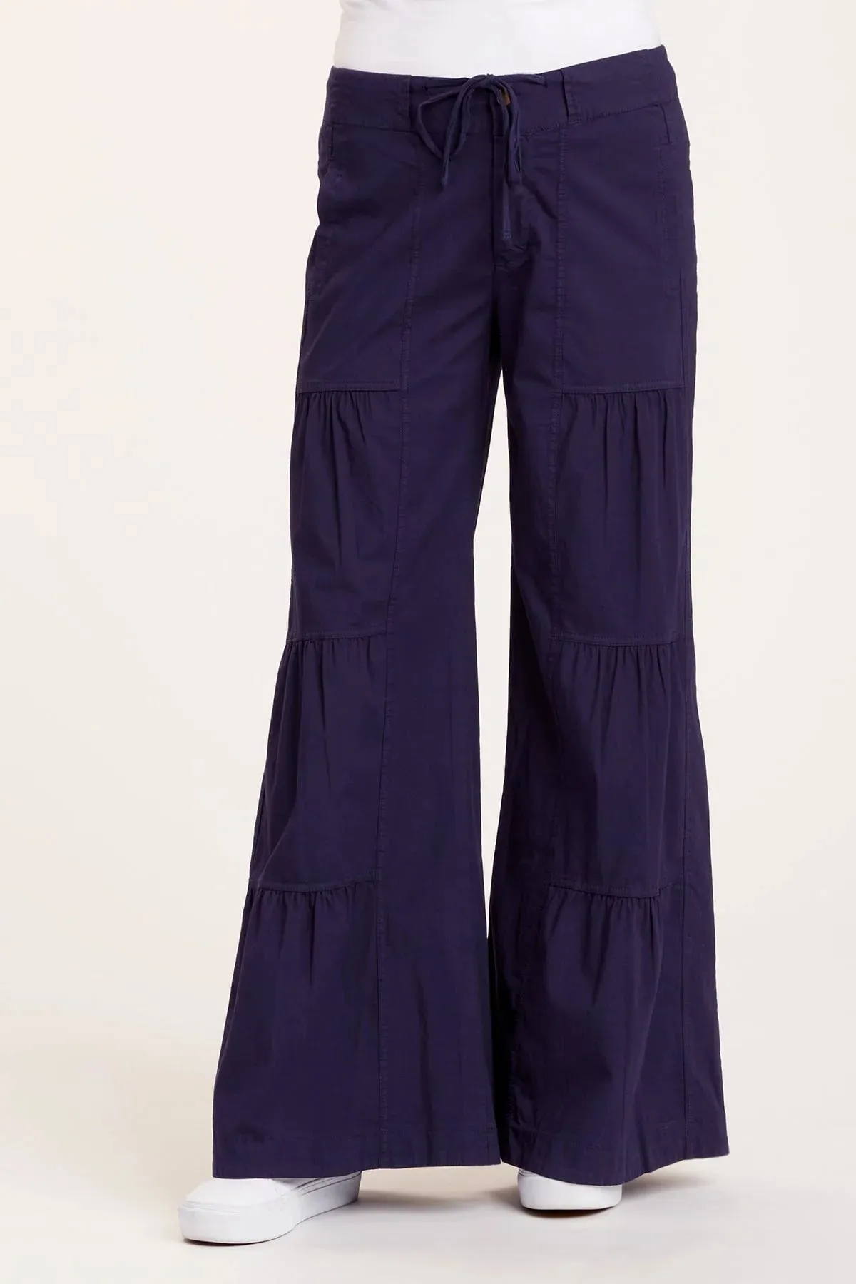 Terraced Wide Leg Cotton Spandex Navy Pant By XCVI