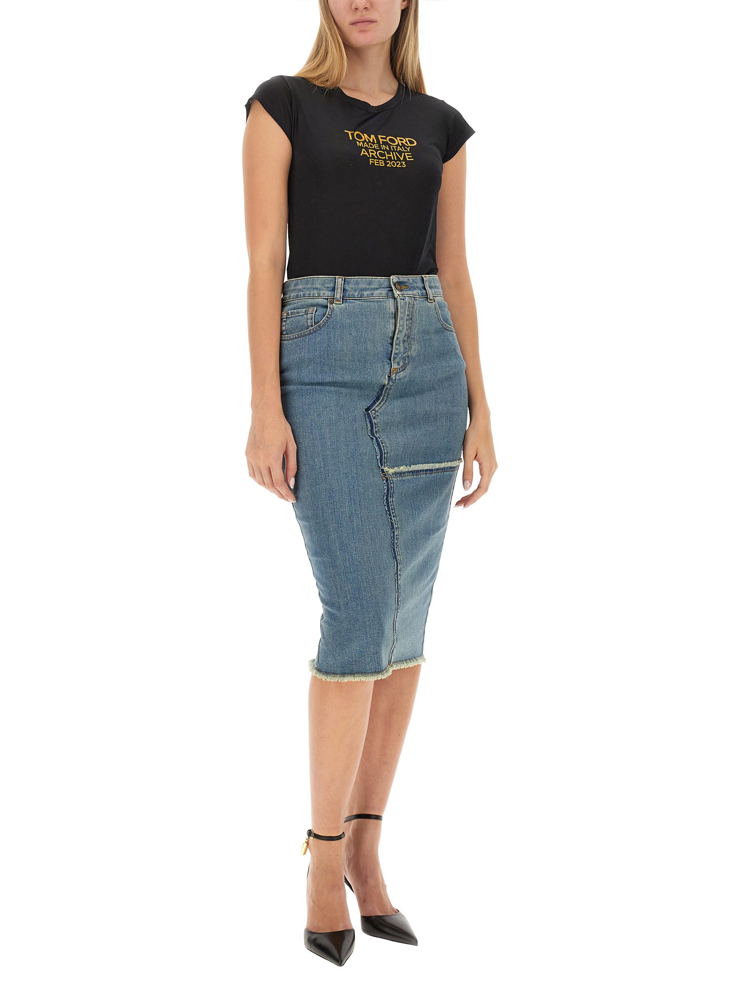 TOM FORD    COTTON DENIM MIDI SKIRT