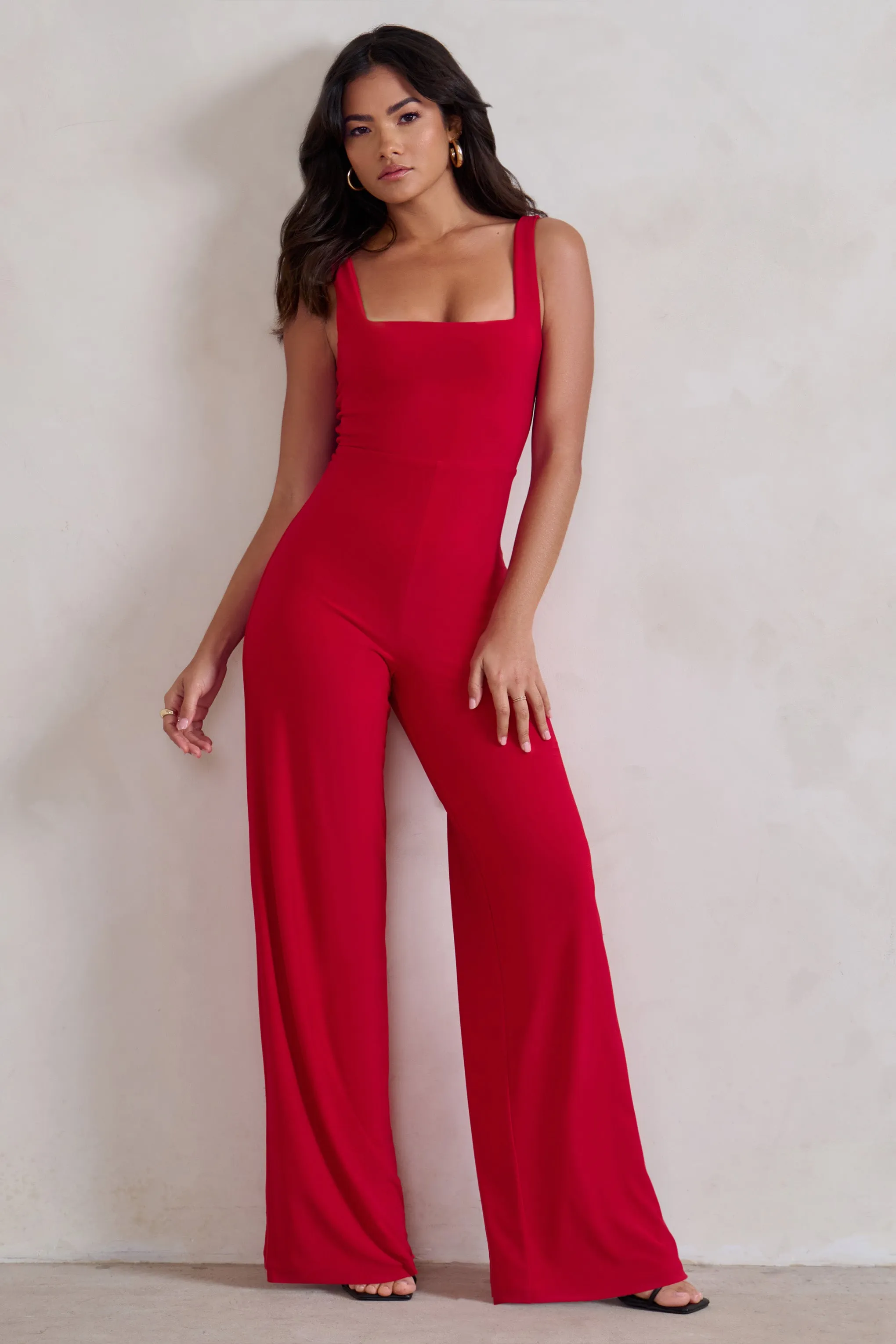 Toni | Red Square Neck Sleeveless Jumpsuit