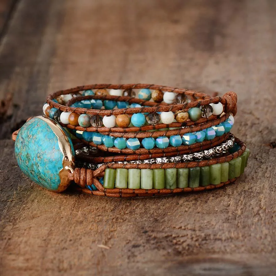 Twisted Ocean Jasper Wrap Bracelet