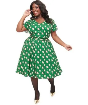 Unique Vintage Plus Size 1940s Tulip Sleeve Swing Dress