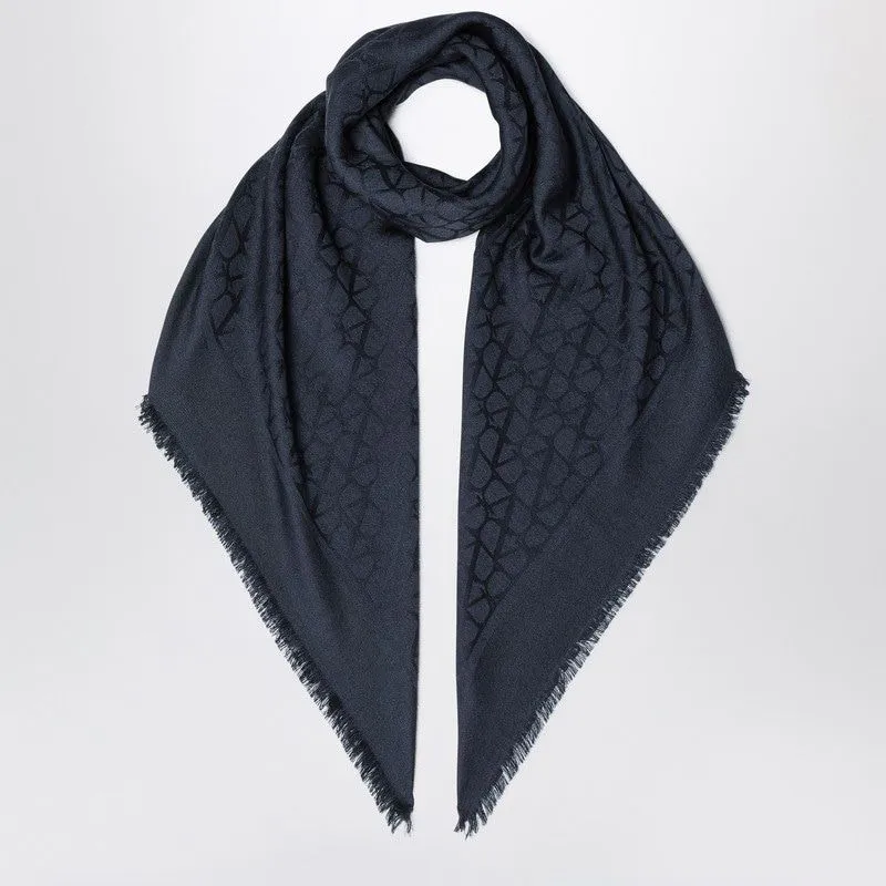 VALENTINO GARAVANI Elegant Stone Grey Wool-Silk Stole with Jacquard Detail