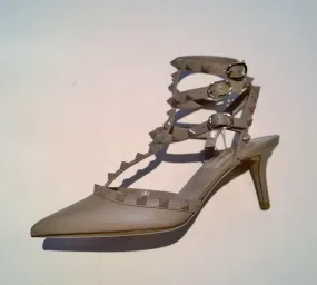 Valentino Garavani Poudre Leather Matte Rockstud Dusty Beige Heels