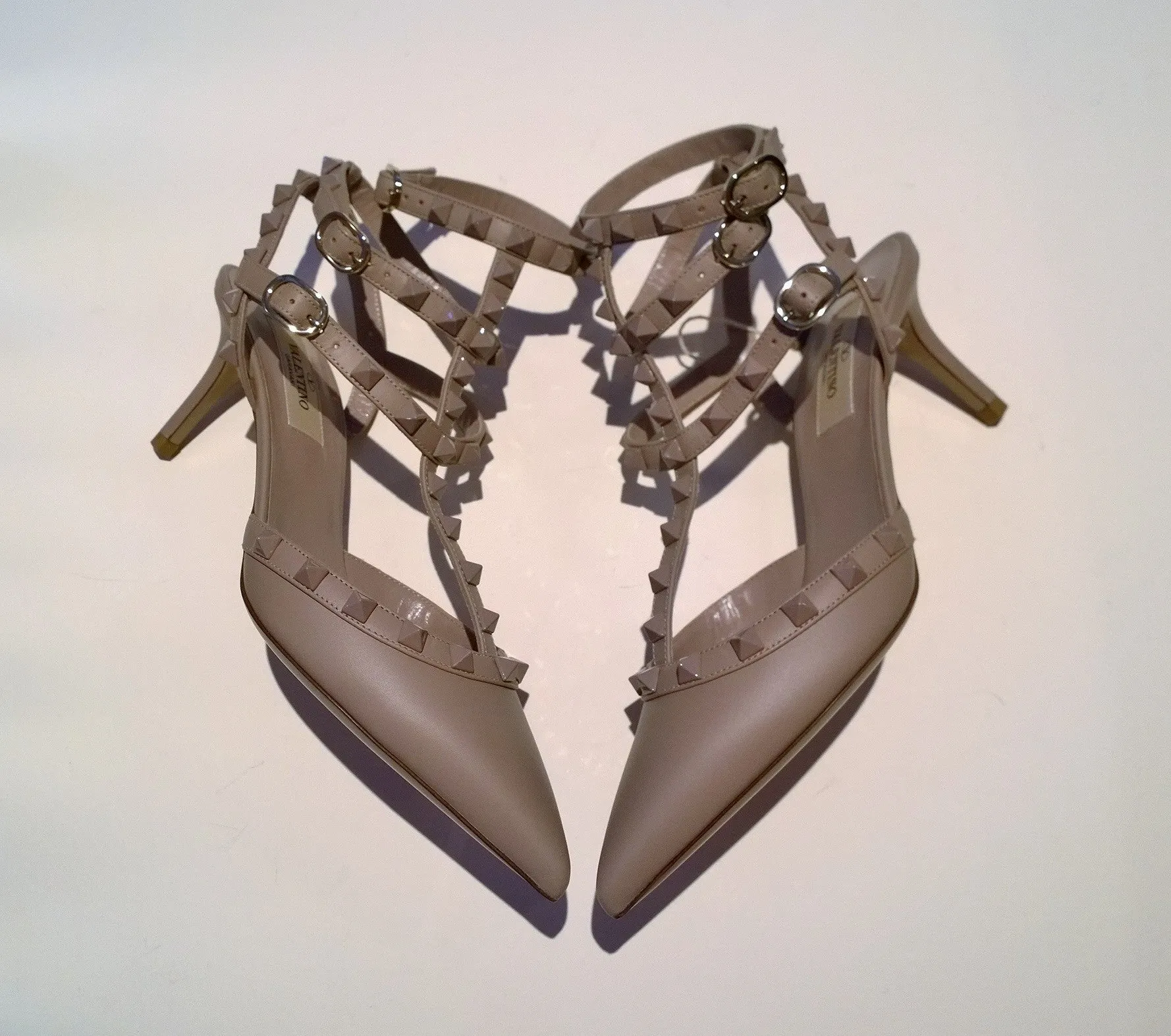 Valentino Garavani Poudre Leather Matte Rockstud Dusty Beige Heels