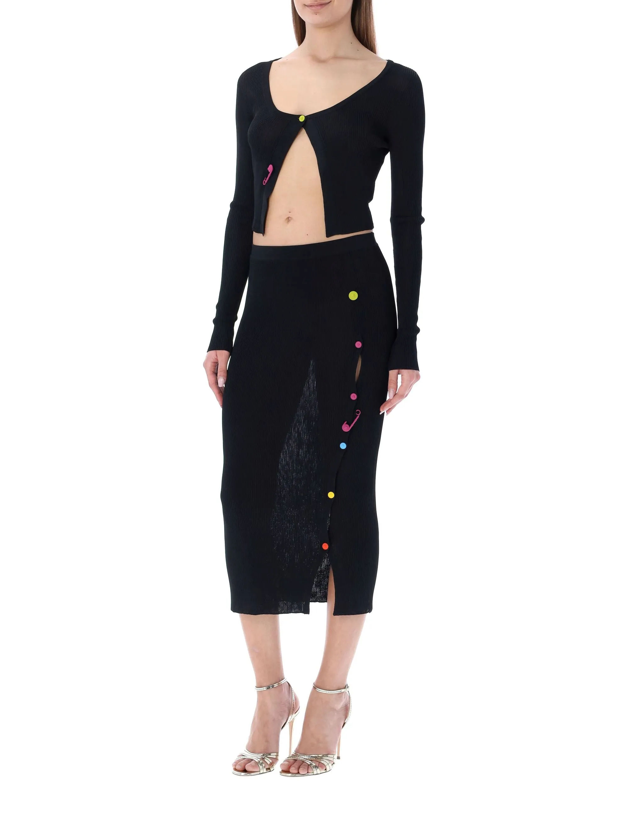 Versace Medusa Safety Pin Cut-Out Midi Skirt