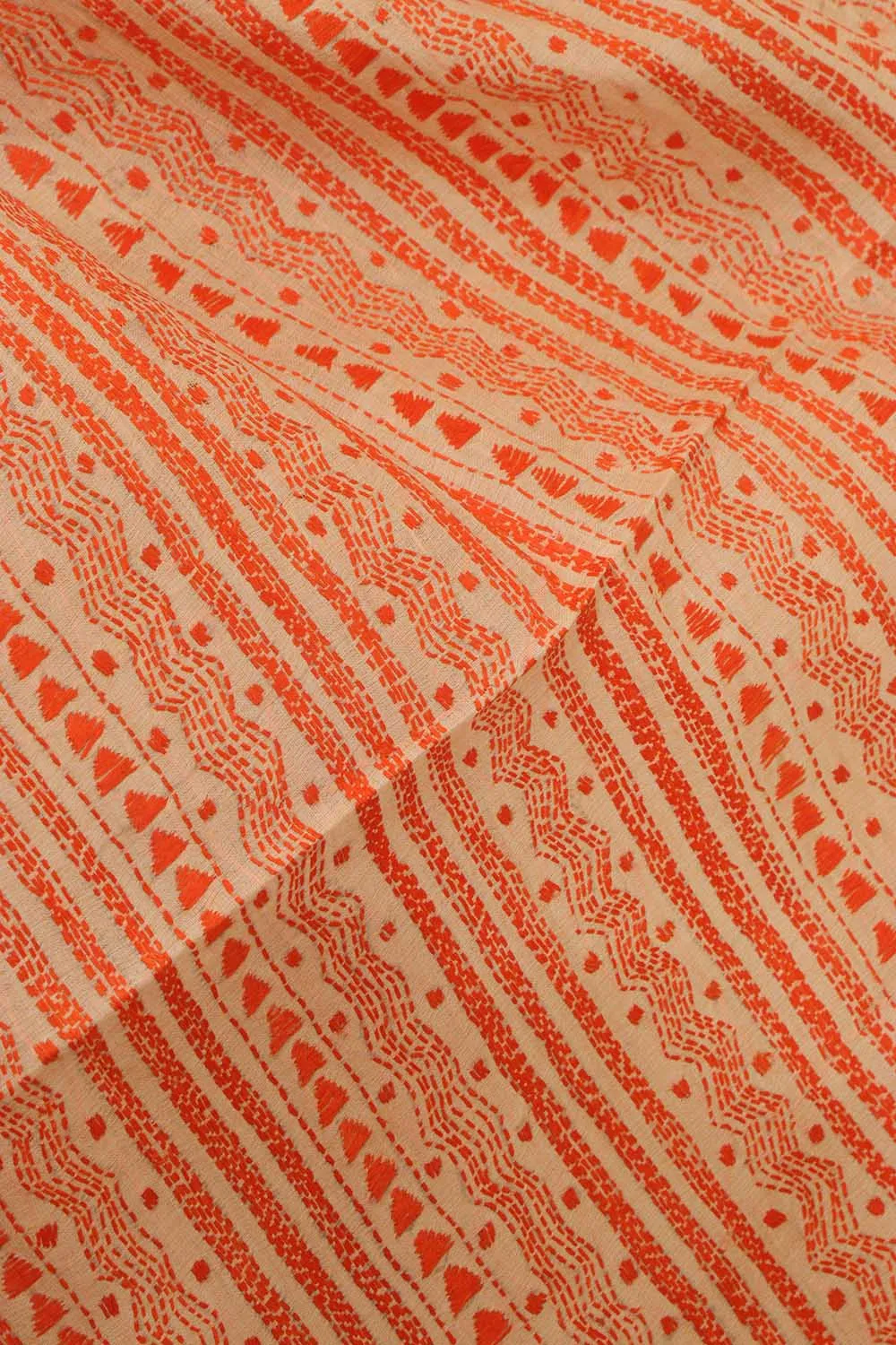 Vibrant Orange Kantha Silk Stole with Hand Embroidery