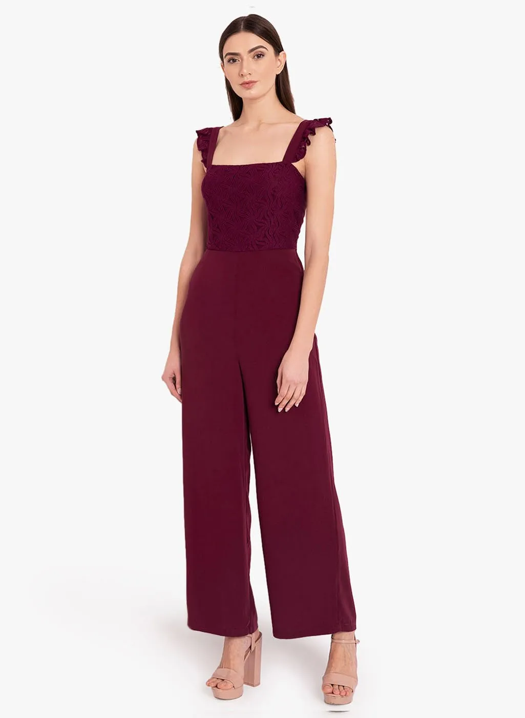 Wave Lace Smocking Jumpsuit