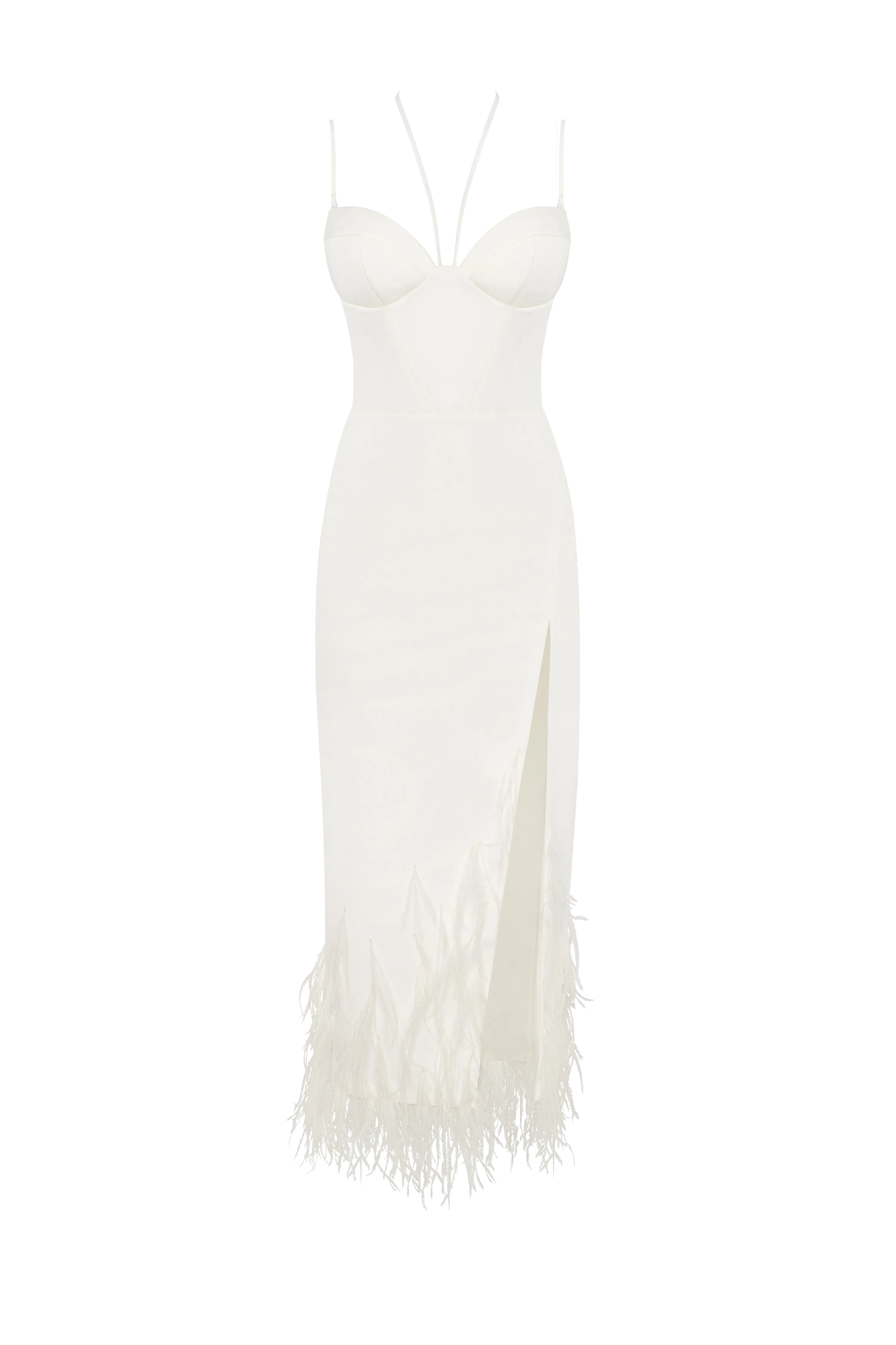 White cocktail dress decorated with feathers, Xo Xo