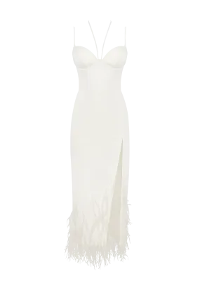 White cocktail dress decorated with feathers, Xo Xo