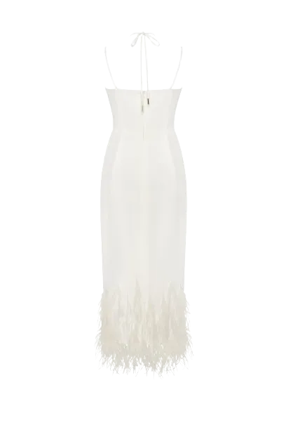 White cocktail dress decorated with feathers, Xo Xo