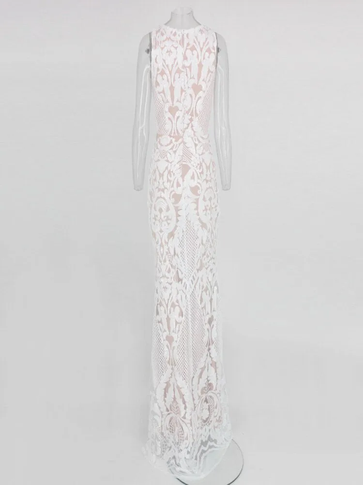 White lace dress, double layer dress, deep beak collar, sexy, Maxi, long, thin, Party evening dress,