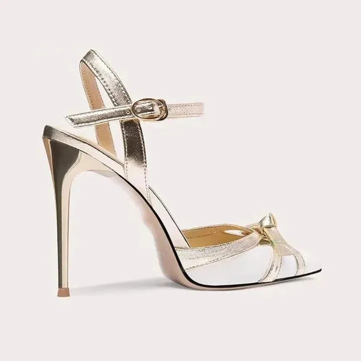 Women's Ankle Strap Buckle Pointed Toe Cut-Out Bows Hi-heel Pumps