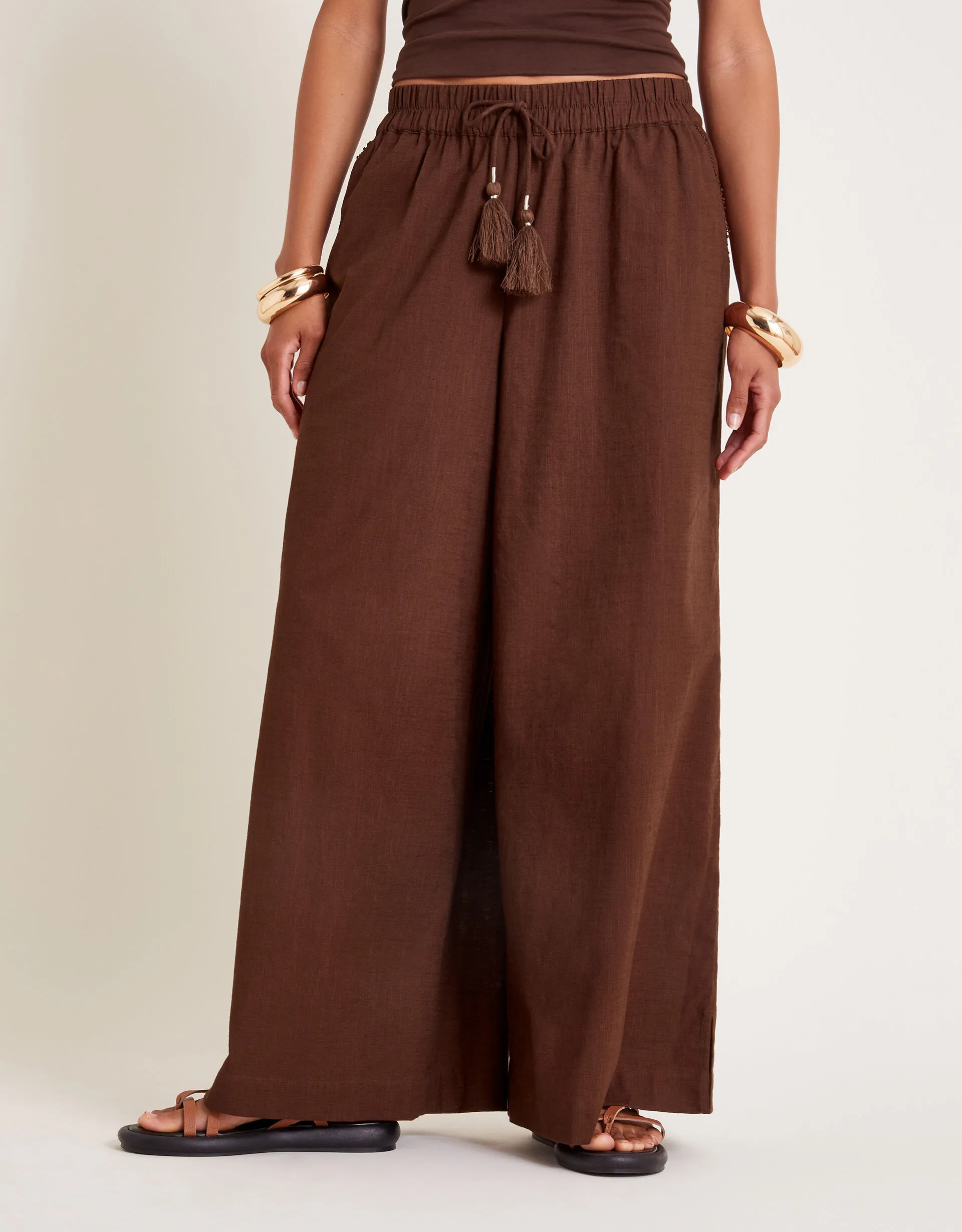 Yara Plain Wide Leg Trousers Orange