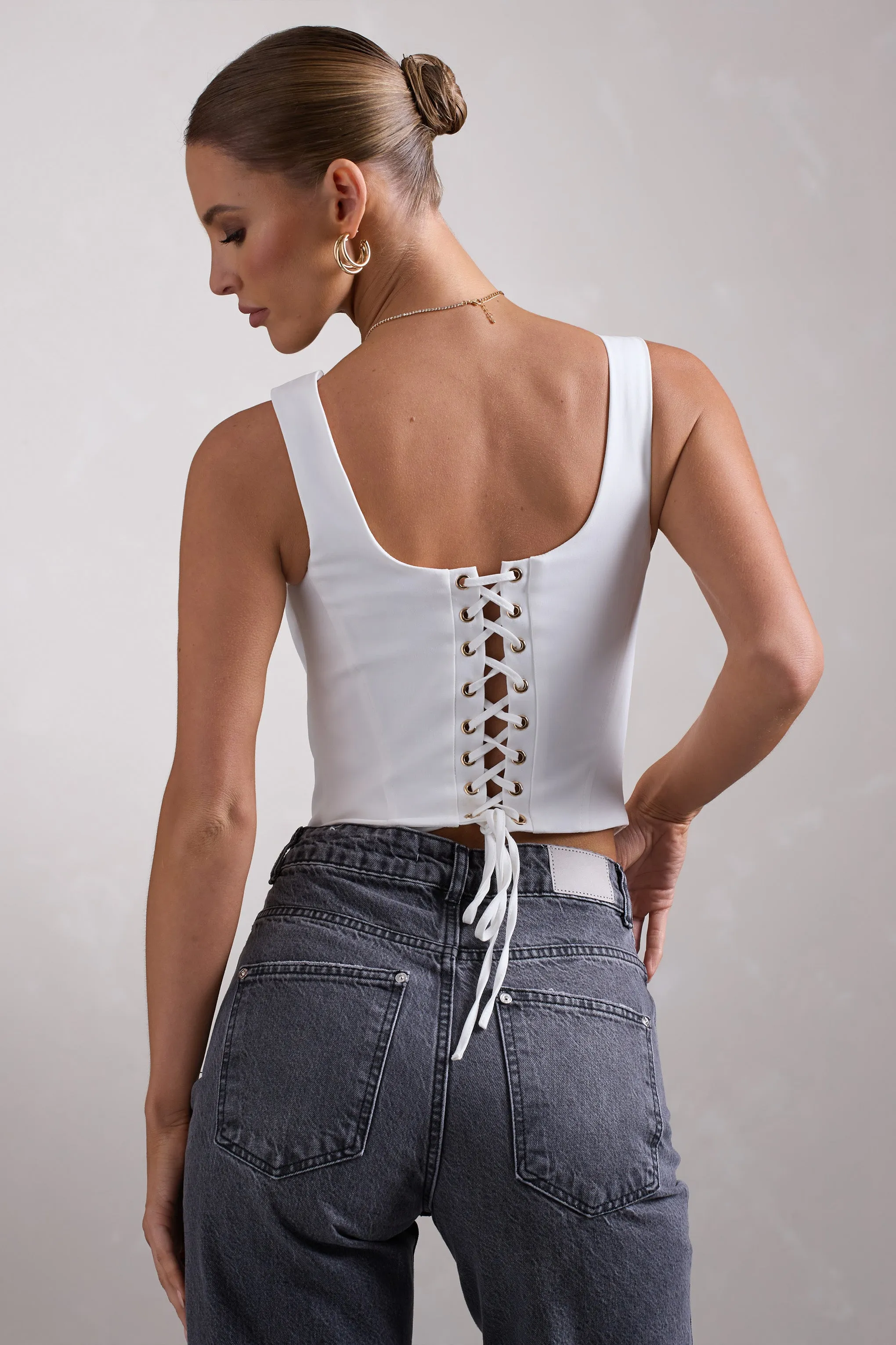 Yolanda | White Strappy Corset Top