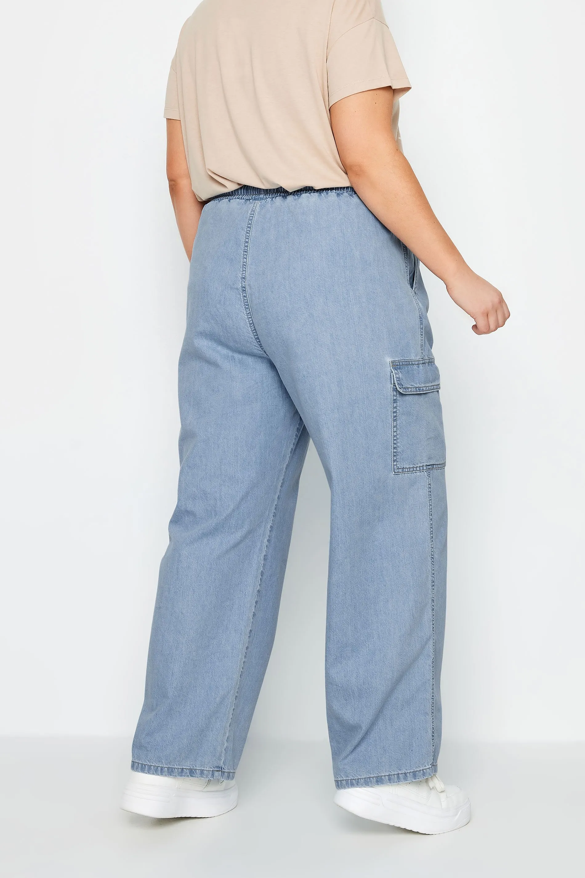 YOURS Curve Blue Wide Leg Cargo Jeans