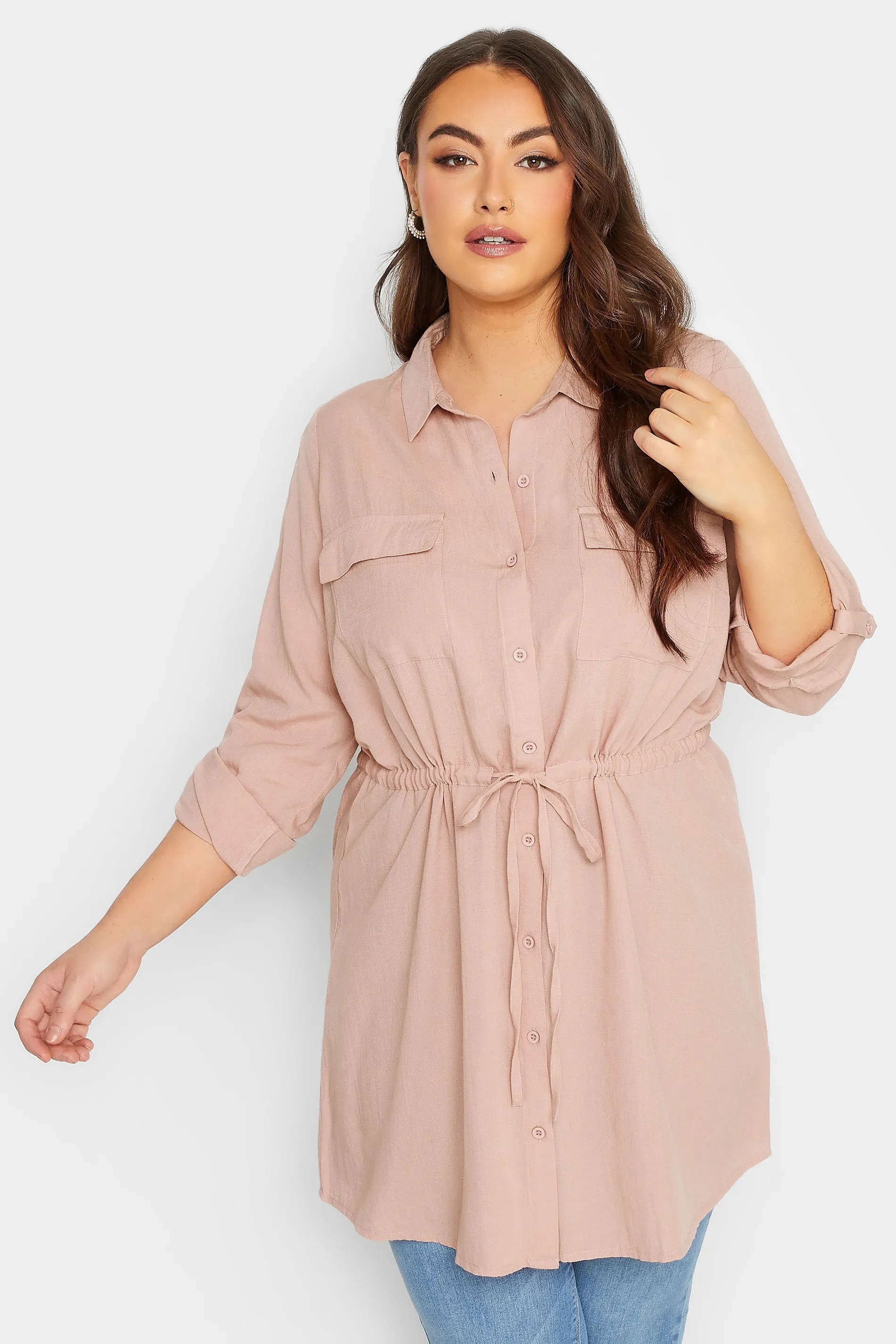 YOURS Curve Blush Pink Utility Tunic Linen Shirt