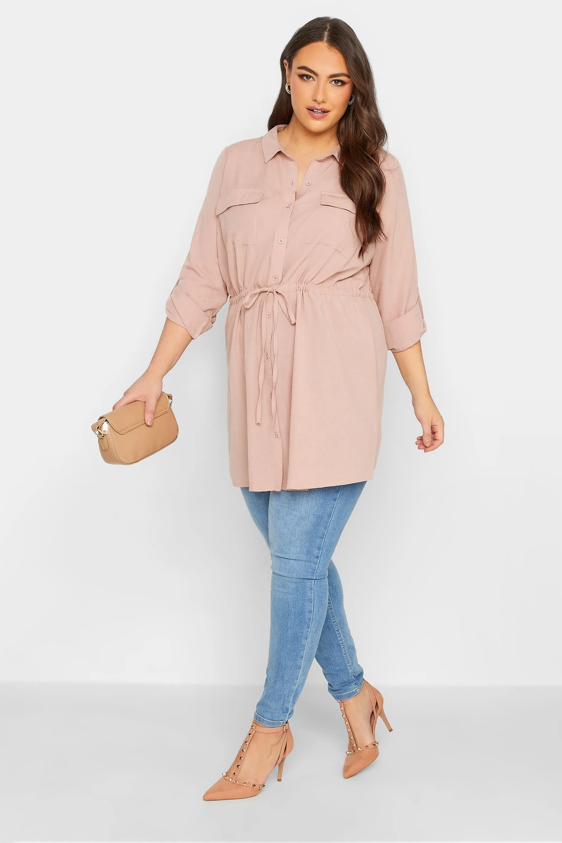 YOURS Curve Blush Pink Utility Tunic Linen Shirt