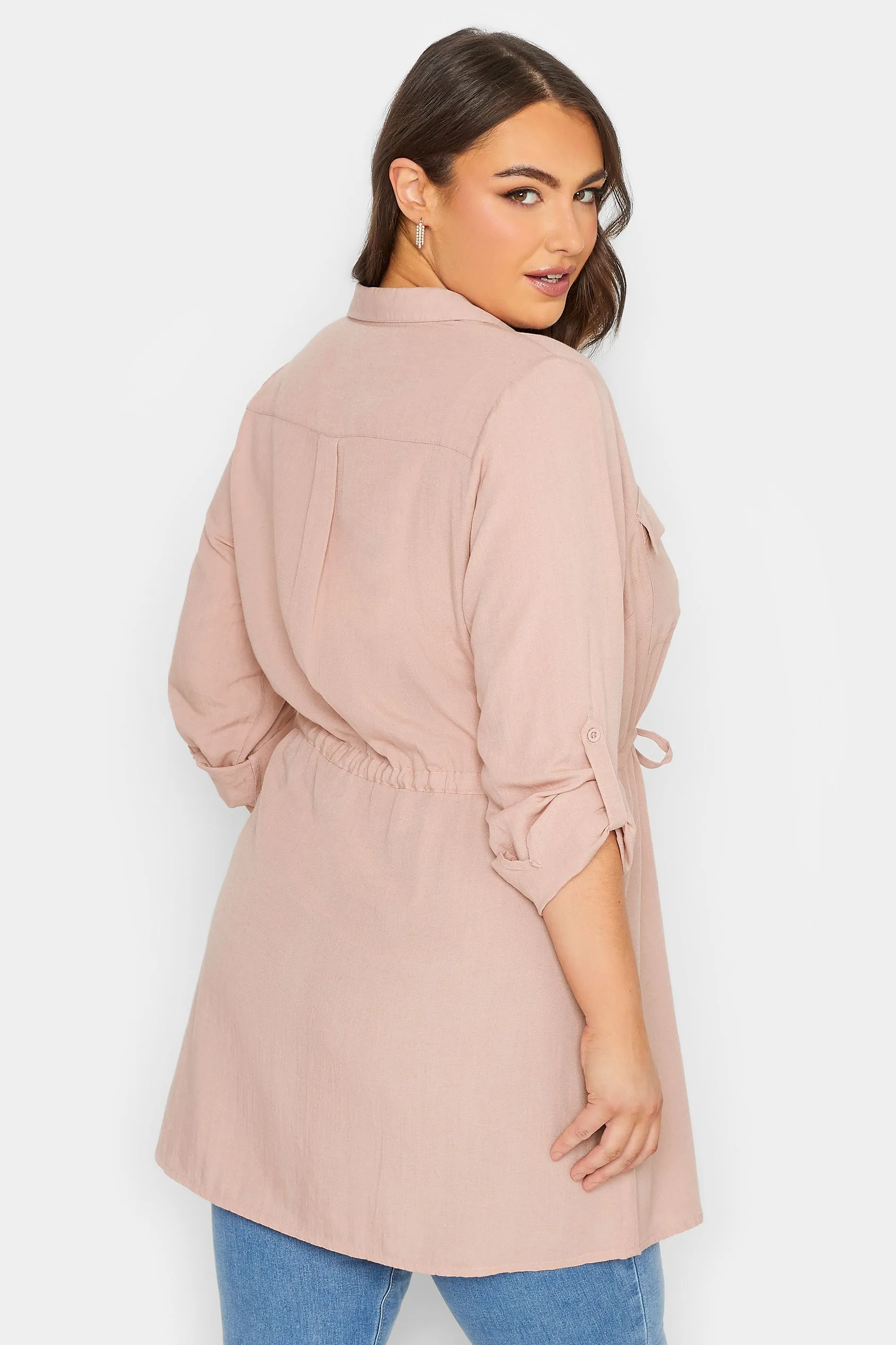 YOURS Curve Blush Pink Utility Tunic Linen Shirt