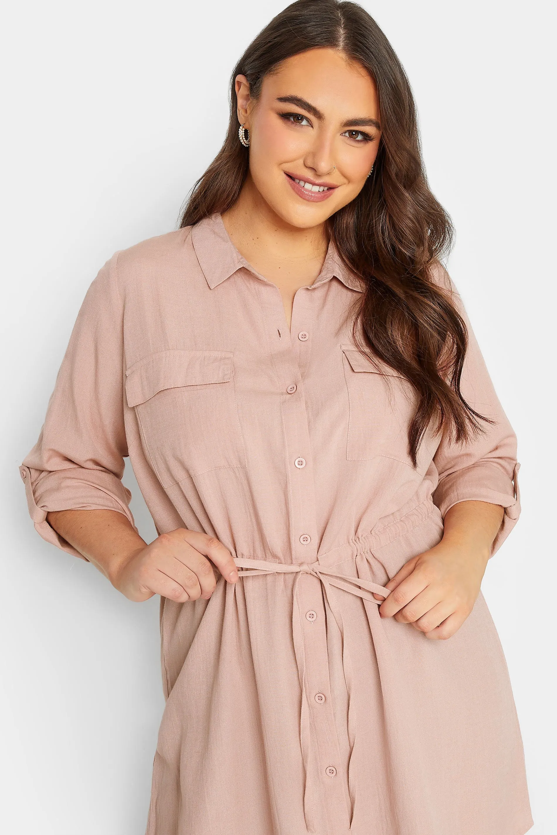 YOURS Curve Blush Pink Utility Tunic Linen Shirt