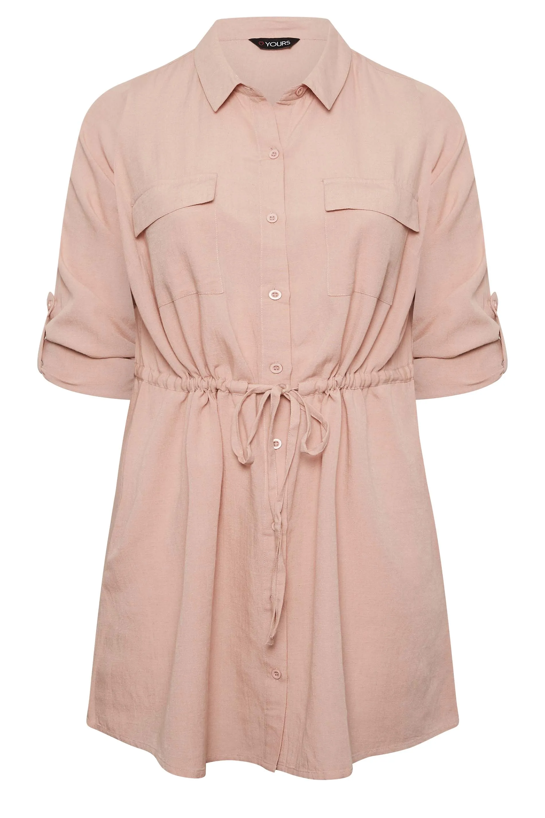 YOURS Curve Blush Pink Utility Tunic Linen Shirt