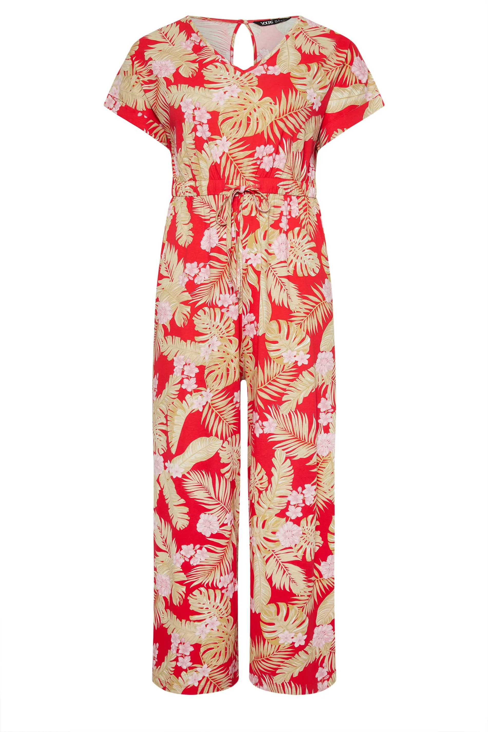 YOURS Curve Red Tropical Print Wide Leg Jumpsuit